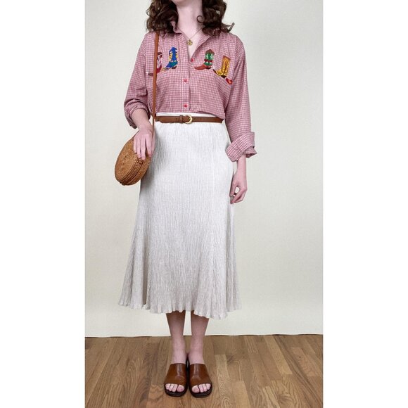 Vintage Embroidered Cowboy Boot Shirt Coastal Cowgirl Western Rodeo Top Blouse - Picture 2 of 13